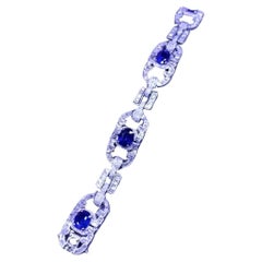 AIG Certified 11.10 Carats Ceylon Sapphires  5.94 Ct Diamonds 18K Gold Bracelet 