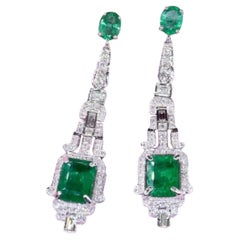 AIG Certified 11.50 Carat Zambian Emeralds 2.30 Ct Diamonds 18k Gold Earrings