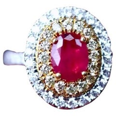 AIG Certified 1.17 Ct Burma Rubies Diamonds 18K Gold Ring