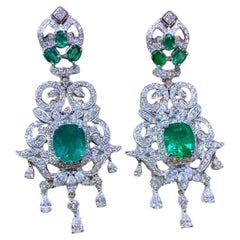 AIG Certified 11.70 Ct Zambian Emeralds 7.90 Ct Diamonds 18k Gold Earrings