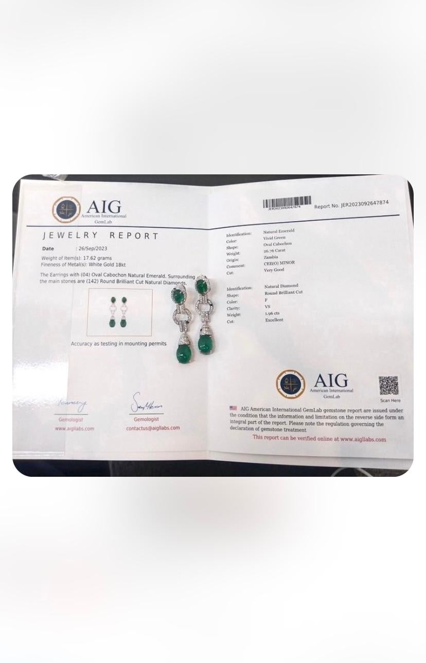 AIG Certified 118.61 Ct Zambian Emeralds  10.48 Ct  Diamonds 18k Gold Necklace  For Sale 11