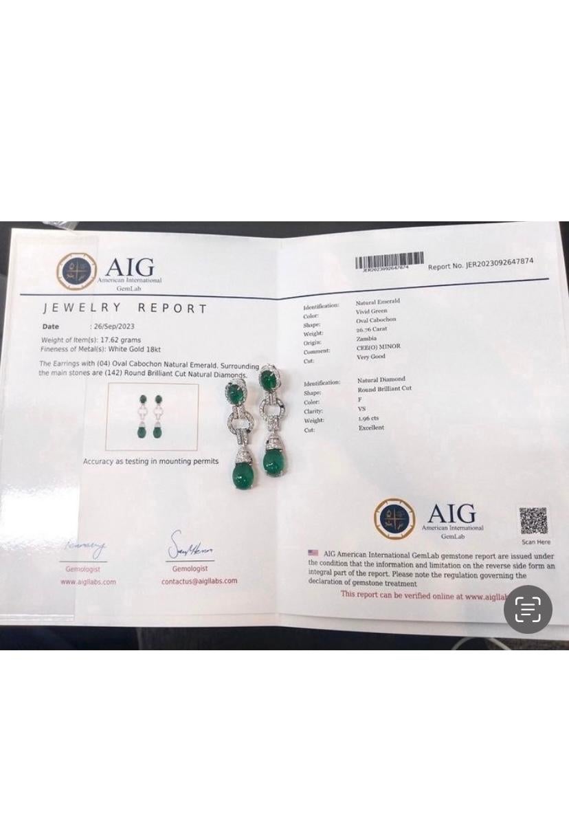 AIG  Certified 118.61 Ct Zambian Emeralds   10.48 Ct Diamonds 18k Gold Necklace  For Sale 11