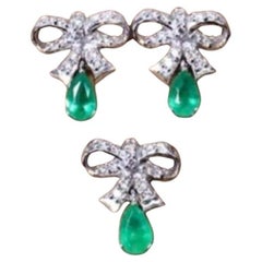 AIG Certified 1.20 Carat Zambian Emeralds Diamonds 18K Gold Parure