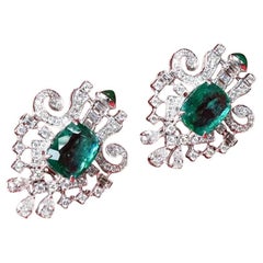AIG Certificado 12,00 Quilates Esmeraldas de Zambia 3,40 Ct Diamantes Pendientes de Oro de 18K