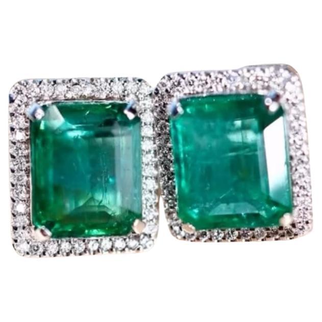 AIG Certificado 12,00 Quilates Esmeraldas de Zambia Diamantes Pendientes de Oro de 18k en venta