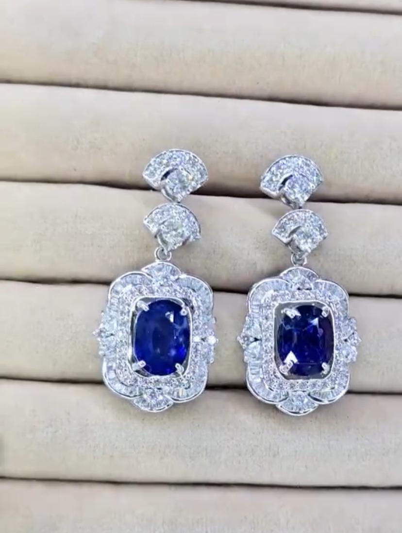Taille mixte Boucles d'oreilles en or 18 carats certifiées AIG 12,00 ct saphirs de Ceylan 4,90 ct diamants en vente