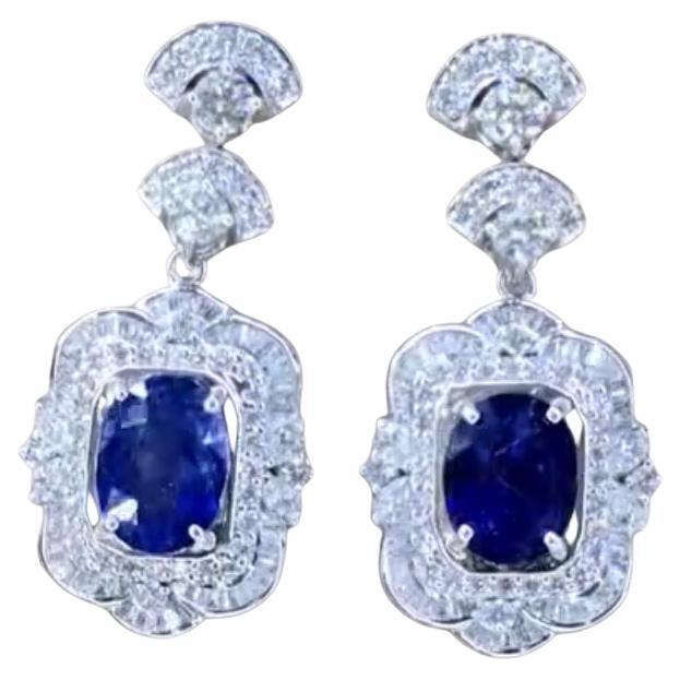Orecchini in oro 18 carati con zaffiri di Ceylon certificati AIG 12,00 carati e diamanti 4,90 carati