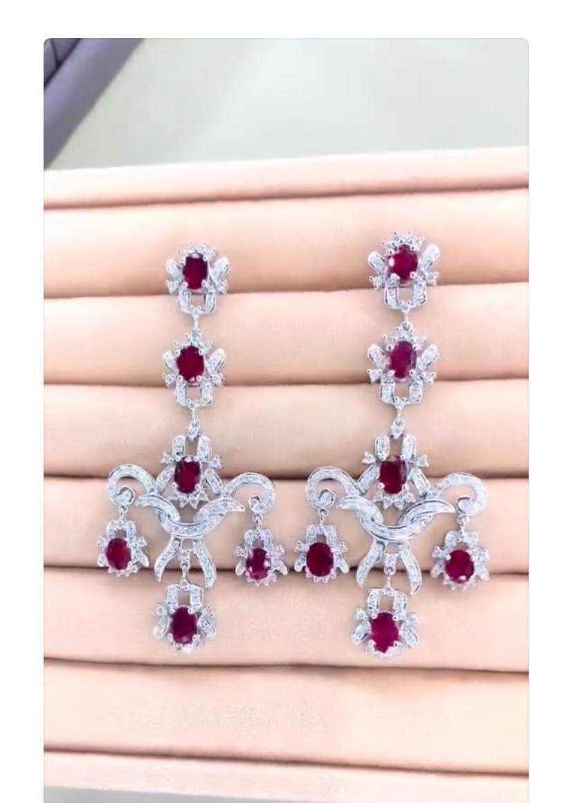 Oval Cut AIG Certified 12.00 Ct Siamese Rubies 2.40 Ct Diamonds 18K Gold Earrings For Sale