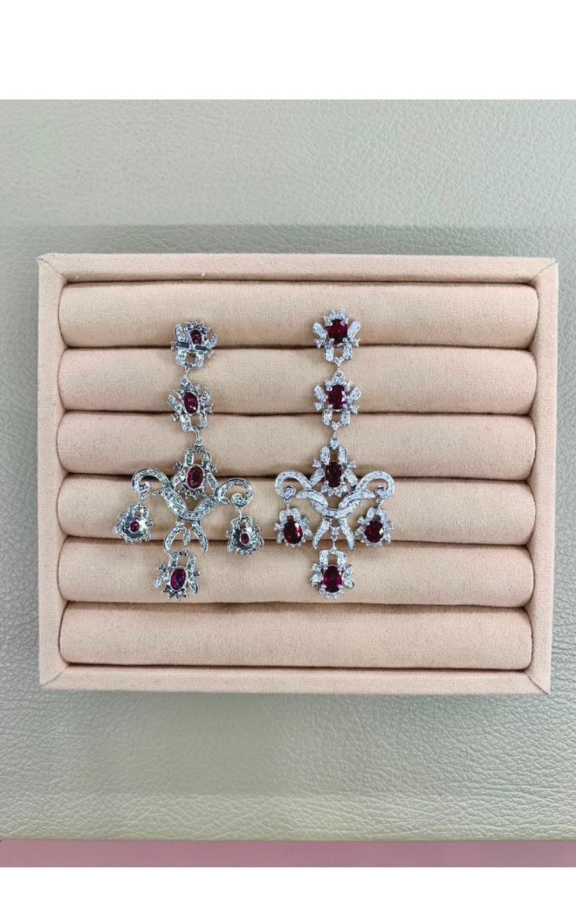 Women's AIG Certified 12.00 Ct Siamese Rubies 2.40 Ct Diamonds 18K Gold Earrings For Sale
