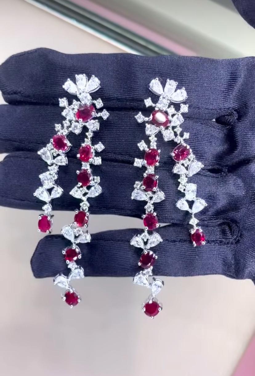 Women's AIG Certified 12.00 Ct Siamese Ruby 6.50 Ct Diamonds 18K Gold Earrings For Sale