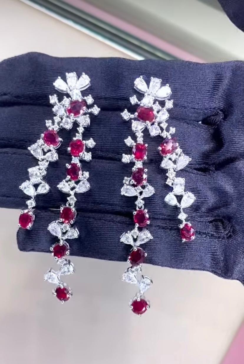 AIG Certified 12.00 Ct Siamese Ruby 6.50 Ct Diamonds 18K Gold Earrings For Sale 1