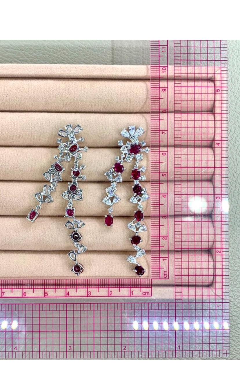 AIG Certified 12.00 Ct Siamese Ruby 6.50 Ct Diamonds 18K Gold Earrings For Sale 2