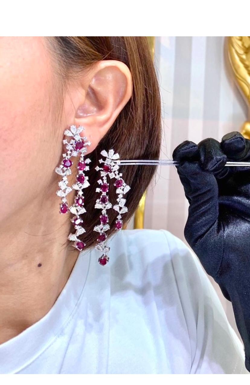 AIG Certified 12.00 Ct Siamese Ruby 6.50 Ct Diamonds 18K Gold Earrings For Sale 3