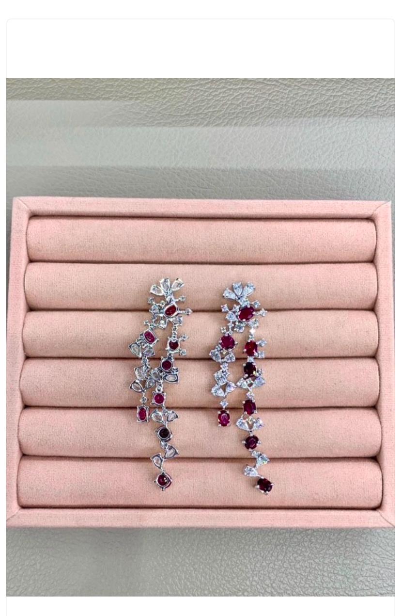 AIG Certified 12.00 Ct Siamese Ruby 6.50 Ct Diamonds 18K Gold Earrings For Sale 4