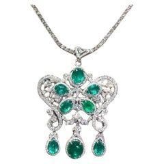 AIG Certified 12.00 Ct Zambian Emeralds 10.00 Ct Diamonds 18K Gold Pendant