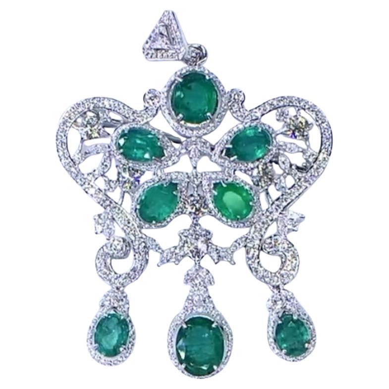 Colgante de oro de 18 quilates con esmeraldas de Zambia de 12,00 quilates y 10,00 quilates de diamantes, con certificado AIG