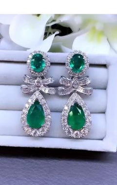 18k Gold Chandelier Earrings with Zambian Emeralds & Diamonds