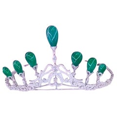 AIG Certified 120.00 Carat Zambian Emerald 12.80 Carat Diamonds 18K Gold Tiara