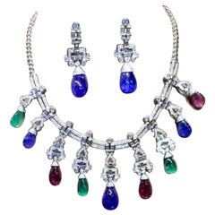 AIG Certified 123.00 Ct Emeralds Tanzanites Tourmalines Diamonds 18K gold Parure