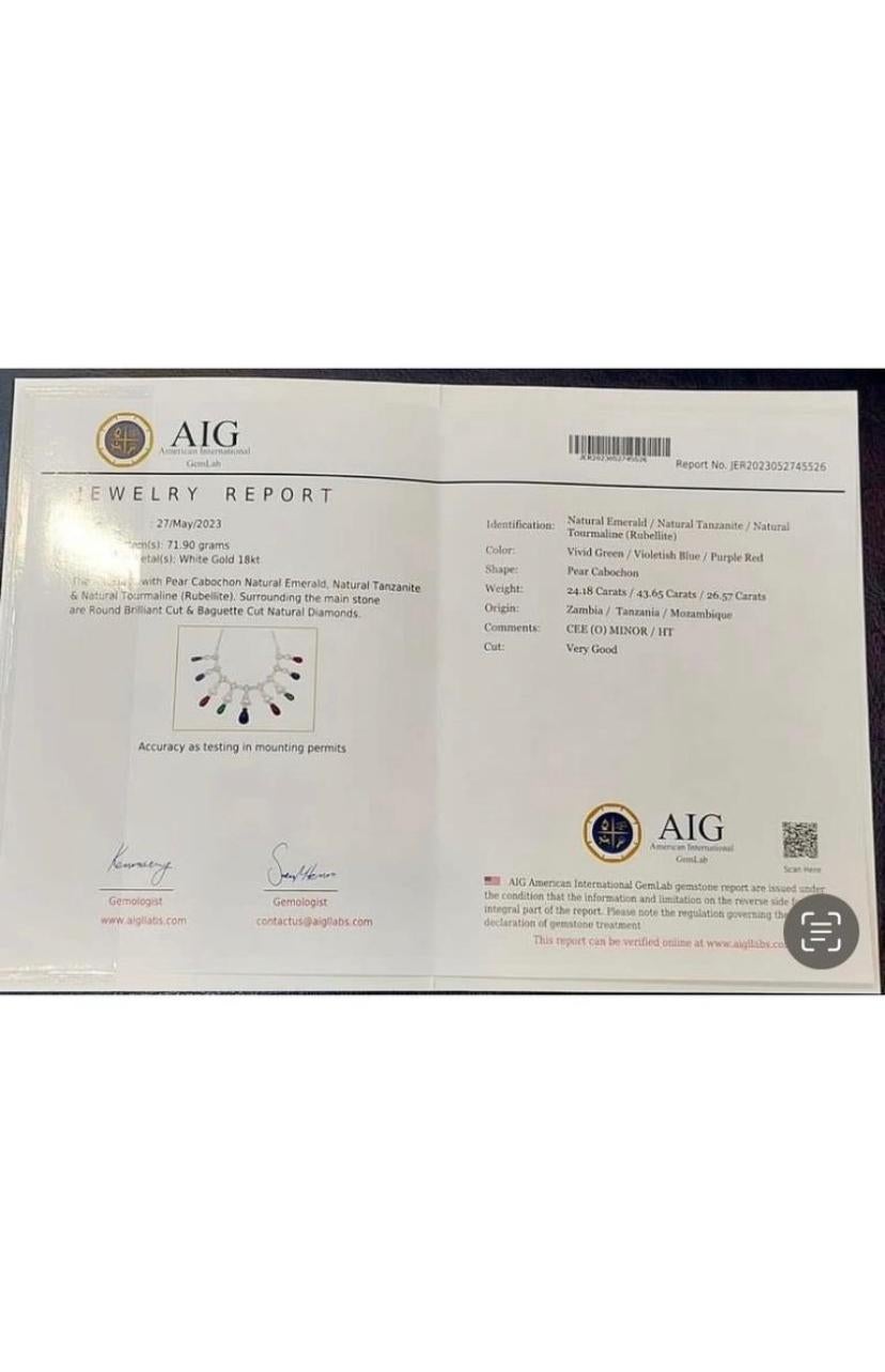 AIG Certified 123.65 Ct Emeralds Tanzanites Tourmalines Diamonds 18K gold Parure For Sale 10