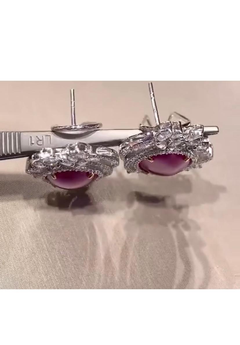Certificado AIG 12,40 Rubí de Birmania natural  Pendientes de oro de 18 quilates con 2,50 diamantes naturales Corte mixto en venta
