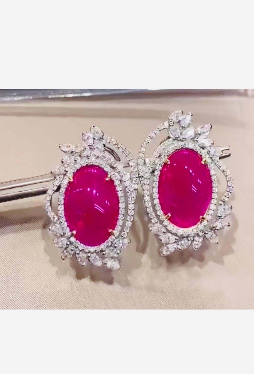 Certificado AIG 12,40 Rubí de Birmania natural  Pendientes de oro de 18 quilates con 2,50 diamantes naturales en Nuevo estado para la venta en Massafra, IT