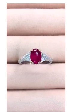 AIG Certified 1.25 Burmese Ruby Diamonds 18K Gold Ring