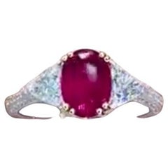 AIG Certified 1.25 Burmese Ruby Diamonds 18K Gold Ring