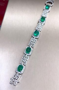 14K Gold Bracelet with 13ct Zambian Emeralds and 2.5ct Diamonds