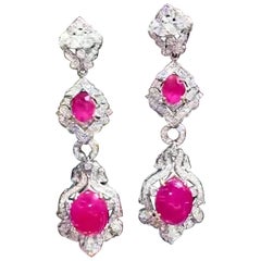 Rubíes de Birmania de 13.00 quilates con certificación AIG  Pendientes de oro de 18 quilates con diamantes de 3,50 quilates