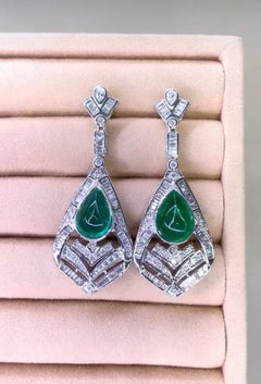 GUILD Certified 13.00 Carats Zambian Emeralds 2.50 Ct Diamonds 18K Gold Earrings