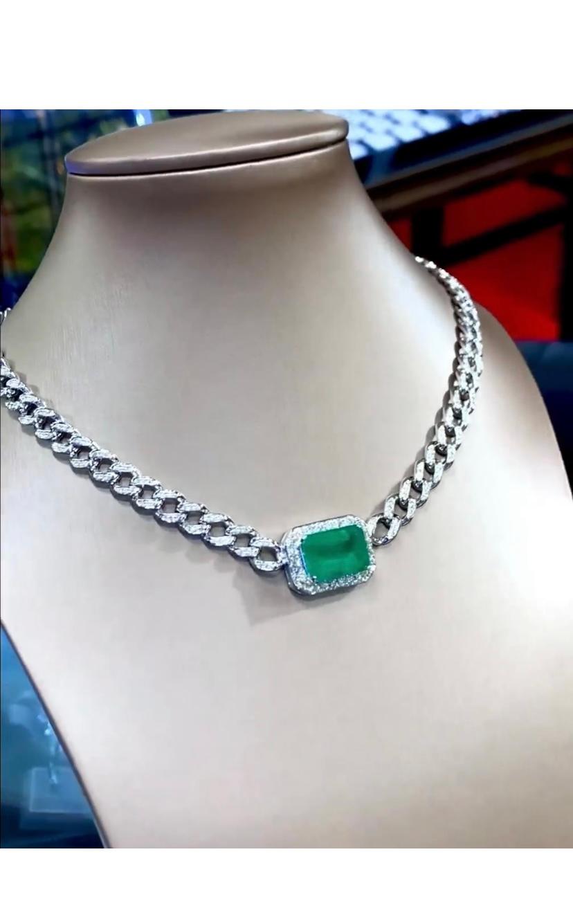 AIG Certified 13.00 Ct Zambian Emeralds  4.50 Ct Diamonds 18K Gold Choker  For Sale 1