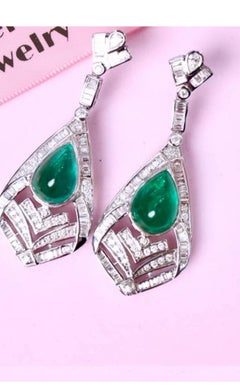 AIG Certified 13.00 Zambian Emeralds 2.50 Ct Diamonds 18K Gold Earrings