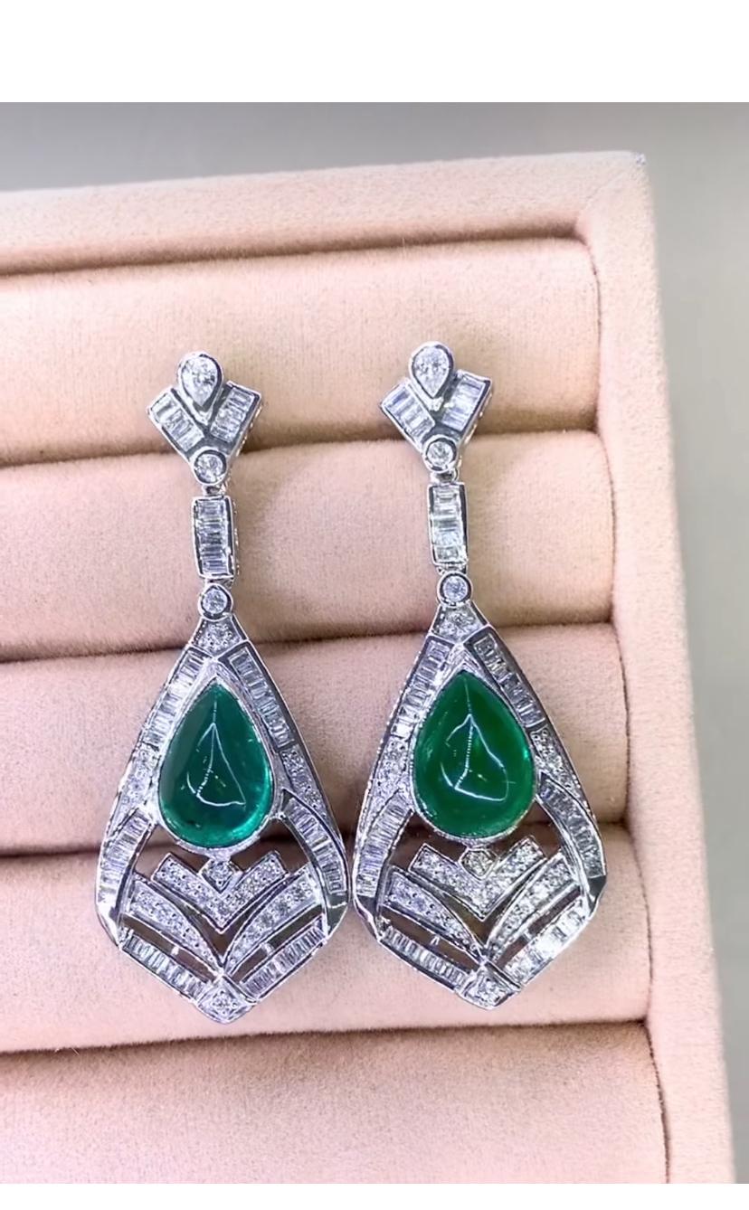 AIG Certificado 13.00 Esmeraldas de Zambia 2.50 Ct Diamantes Pendientes de Oro de 18K Cabujón en venta