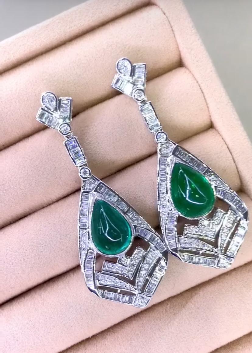 AIG Certificado 13.00 Esmeraldas de Zambia 2.50 Ct Diamantes Pendientes de Oro de 18K en Nuevo estado para la venta en Massafra, IT