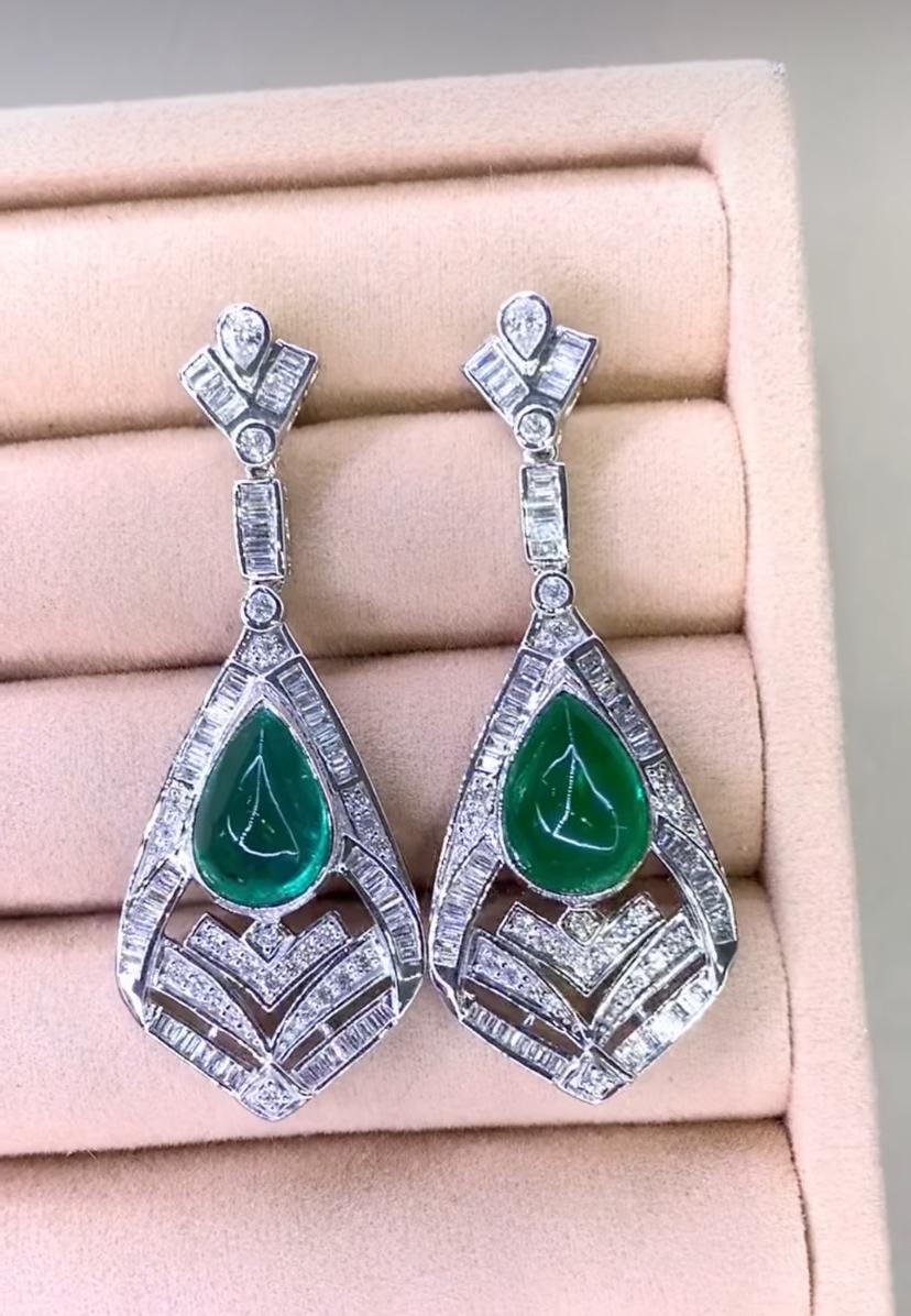 De las mujeres AIG Certificado 13.00 Esmeraldas de Zambia 2.50 Ct Diamantes Pendientes de Oro de 18K en venta