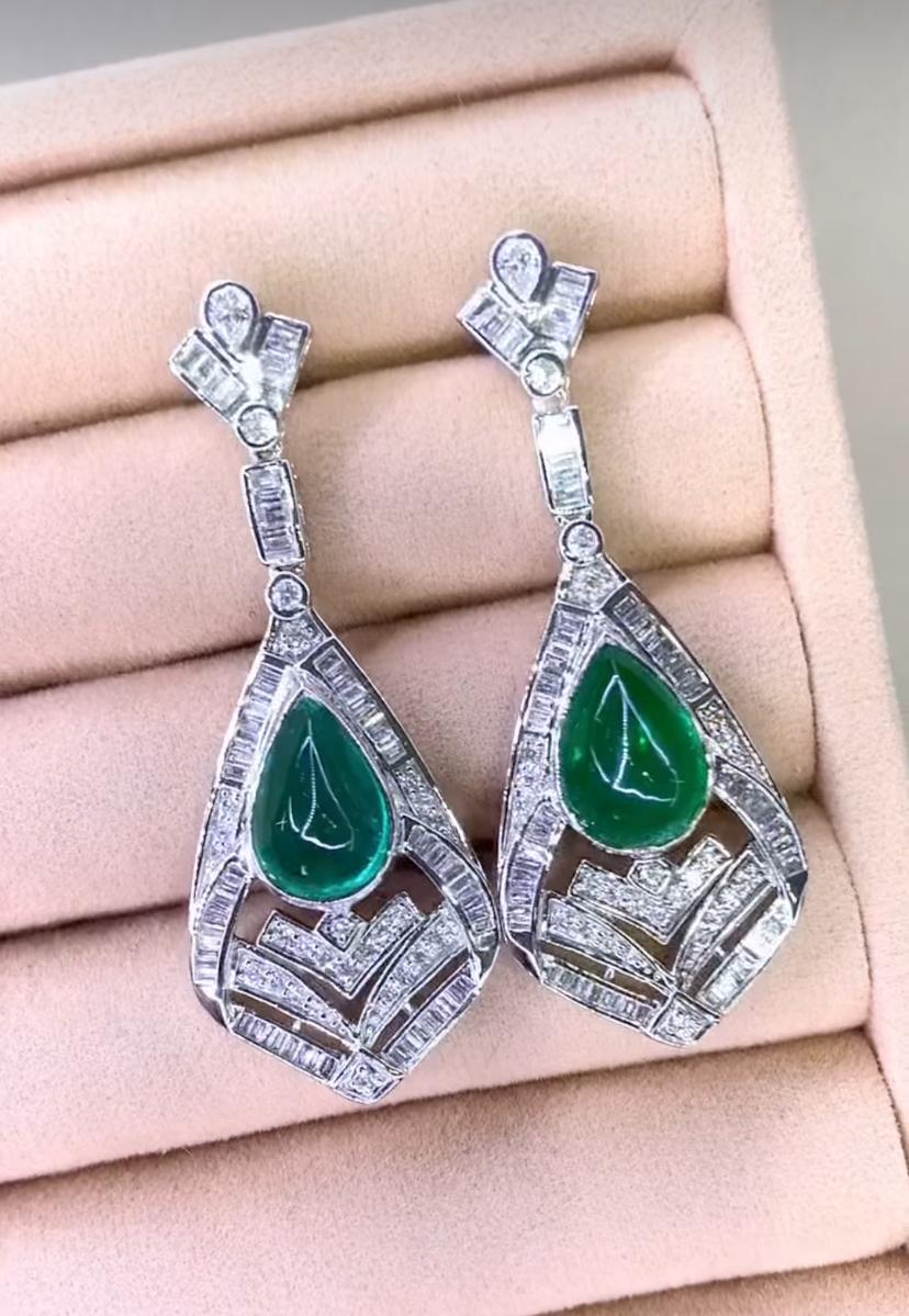 AIG Certificado 13.00 Esmeraldas de Zambia 2.50 Ct Diamantes Pendientes de Oro de 18K en venta 1