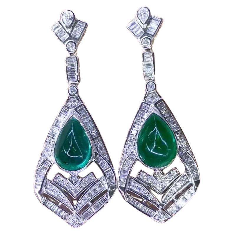 AIG Certified 13.00 Zambian Emeralds 2.50 Ct Diamonds 18K Gold Earrings