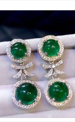 AIG Certified 13.18 Carats Zambian Emeralds Diamonds 18K Gold Earrings