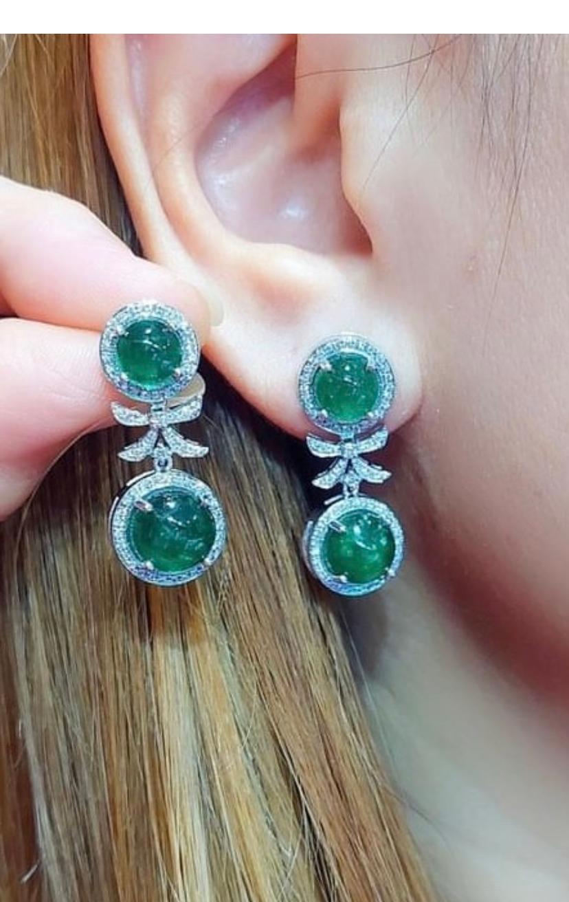 Women's AIG Certified 13.18 Carats Zambian Emeralds Diamonds 18K Gold Earrings  For Sale