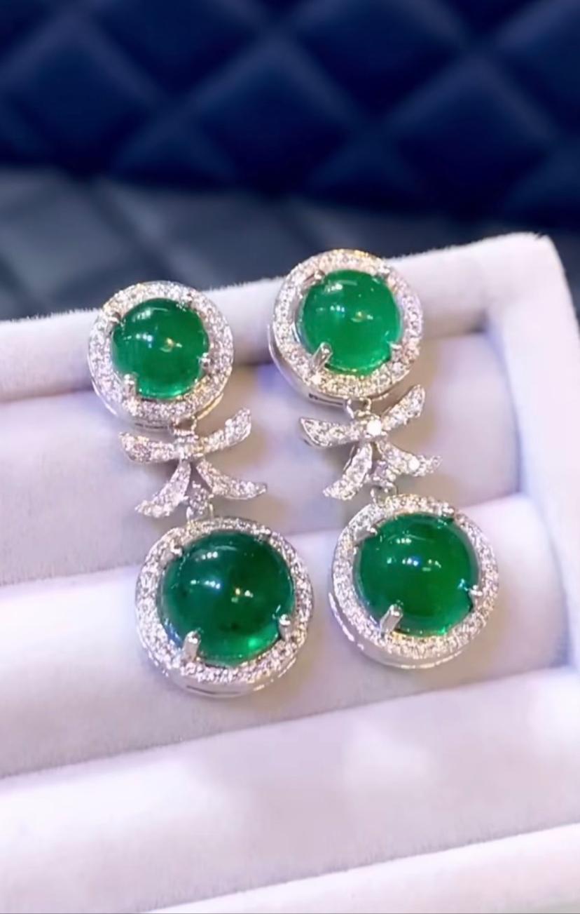 AIG Certified 13.18 Carats Zambian Emeralds Diamonds 18K Gold Earrings  For Sale 3