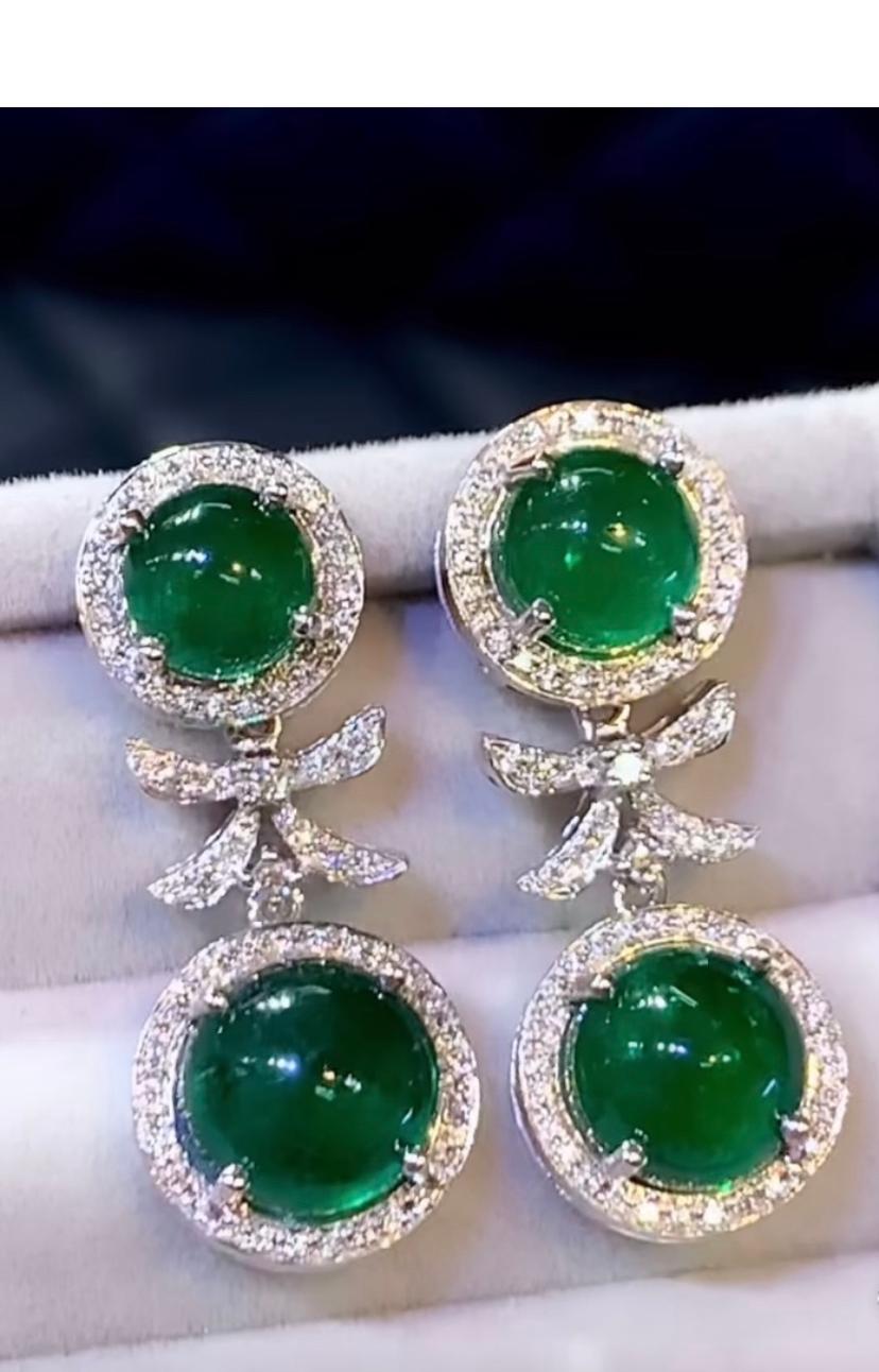 AIG Certified 13.18 Carats Zambian Emeralds Diamonds 18K Gold Earrings  For Sale 4