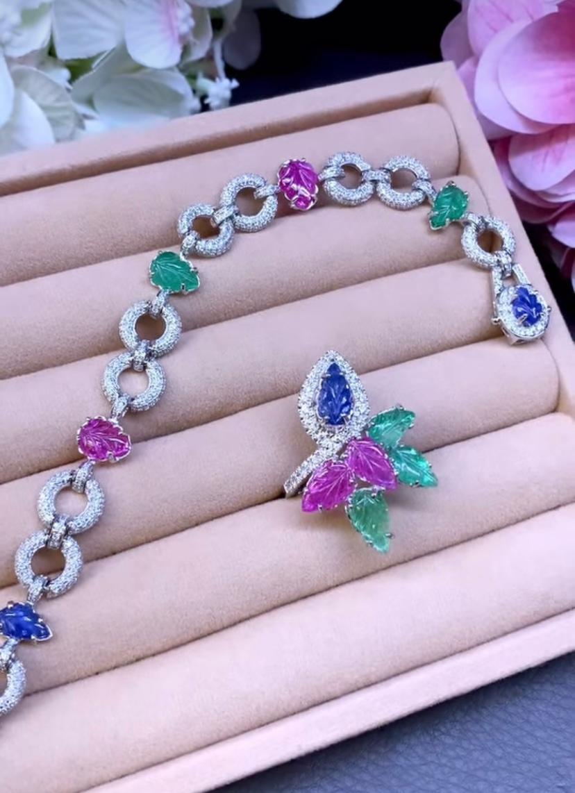 De las mujeres AIG Certificado 13.30 Ct Esmeraldas Talladas Rubíes Zafiros Diamantes 3.70 Ct  Fije en venta