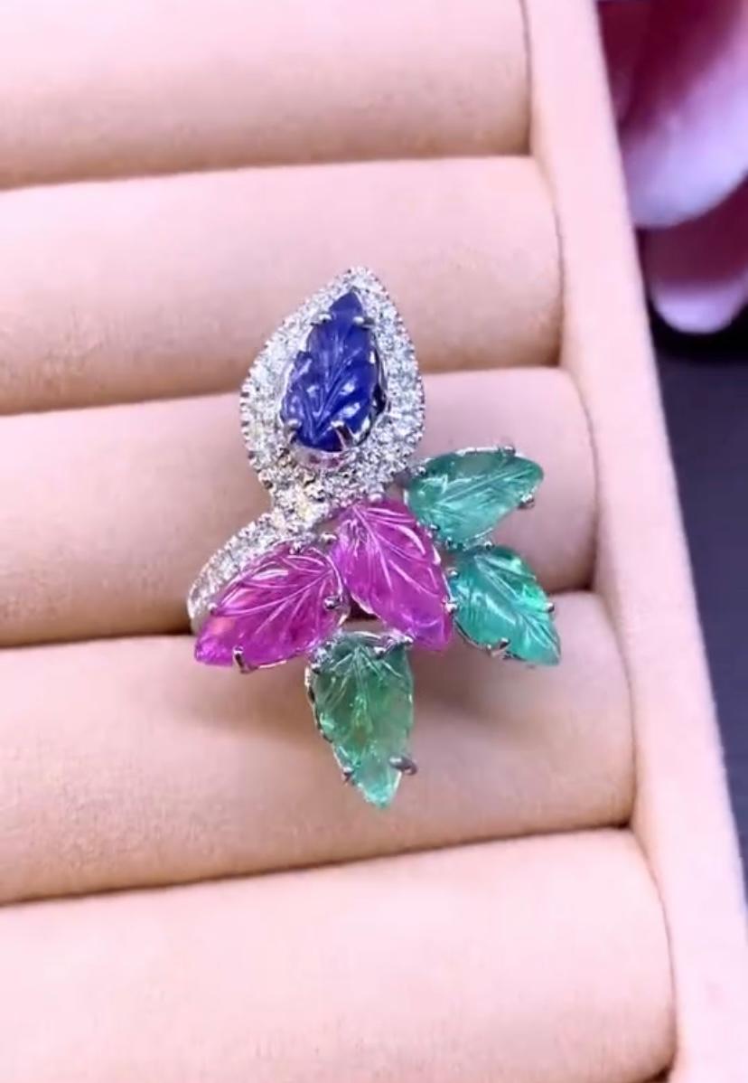 AIG Certificado 13.30 Ct Esmeraldas Talladas Rubíes Zafiros Diamantes 3.70 Ct  Fije en venta 4