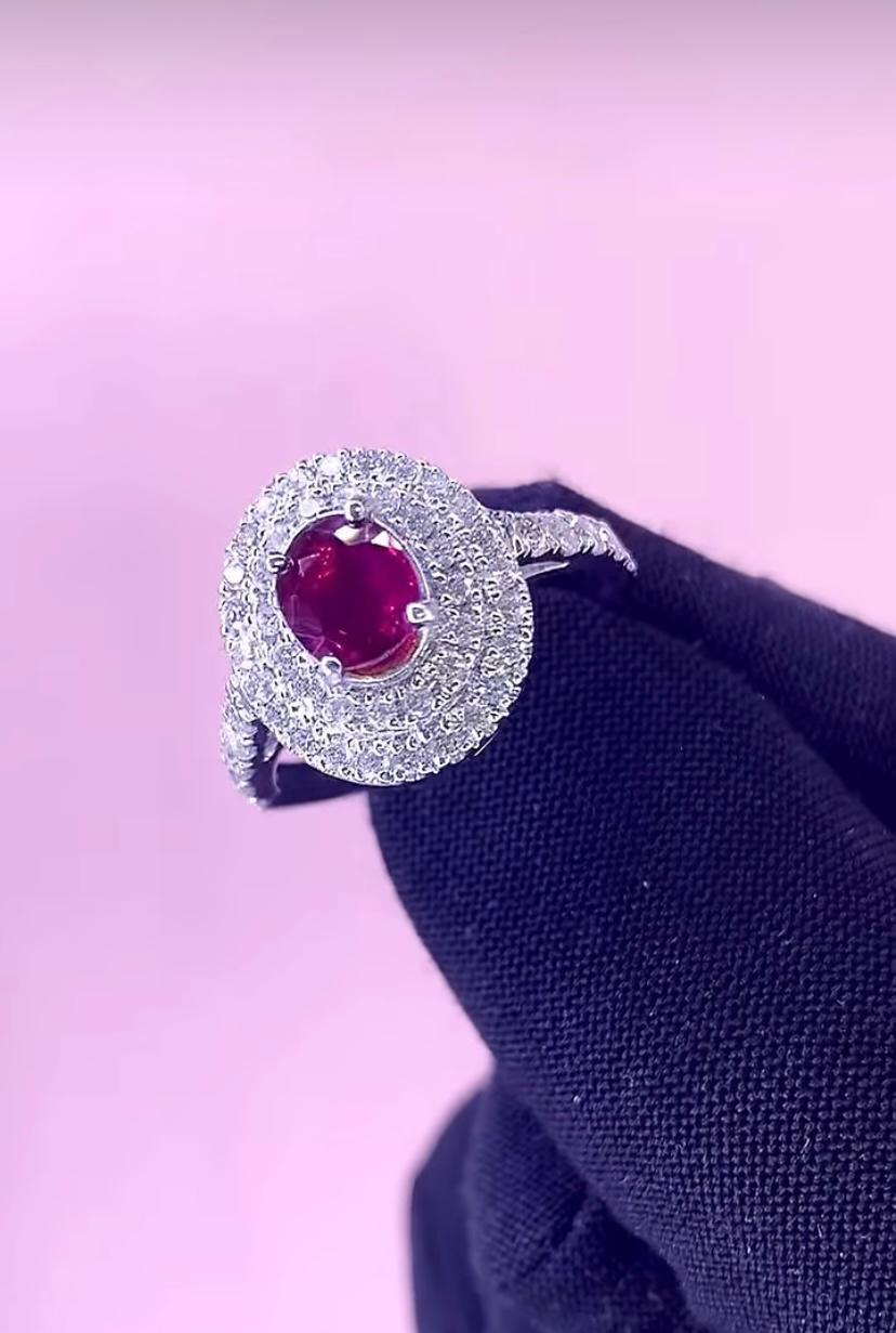 Bague en or 18 carats certifiée AIG, diamants 1,40 carat, rubis de Siamese 1,15 carat Pour femmes en vente