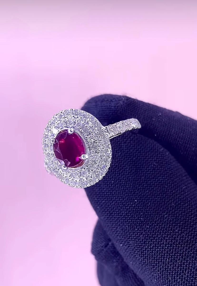 Bague en or 18 carats certifiée AIG, diamants 1,40 carat, rubis de Siamese 1,15 carat en vente 1
