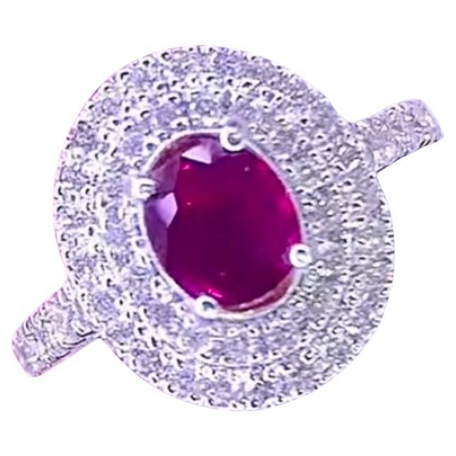 AIG Certified 1.40 Ct Diamonds 1.15 Ct Siamese Ruby 18K Gold Ring