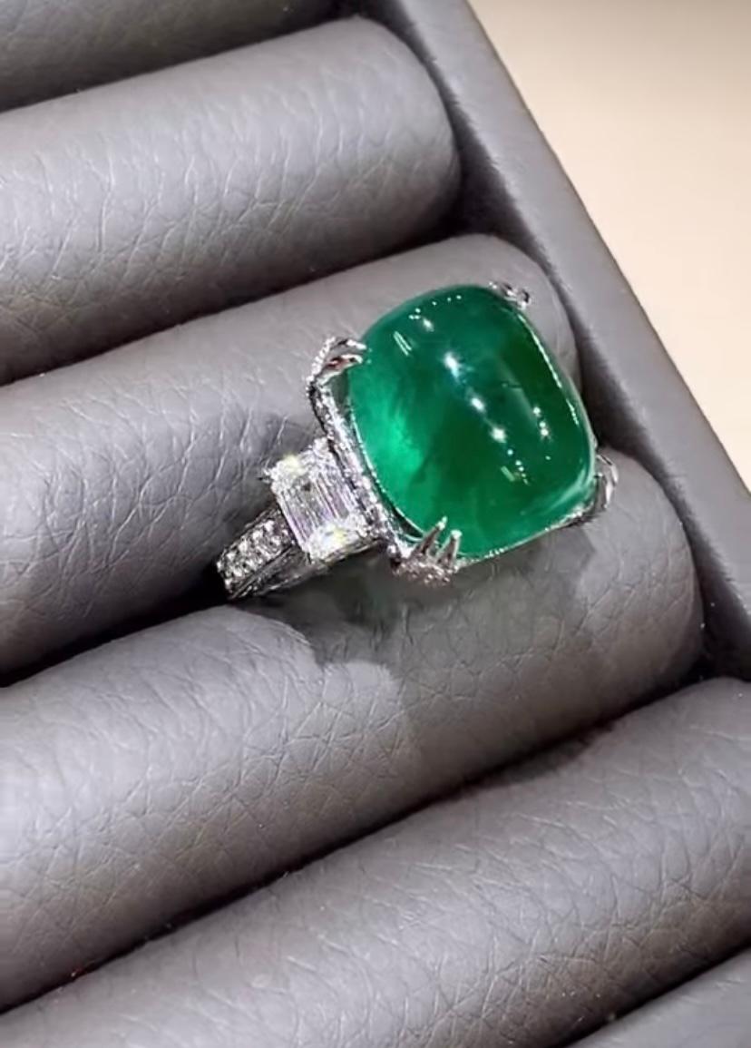 AIG zertifiziert 14,00 Karat sambischen Smaragd 1,85 Ct Diamanten 18K Gold Ring im Zustand „Neu“ im Angebot in Massafra, IT
