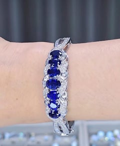 Certified 14.00 Ct Blue Sapphires 2.30 Ct Diamonds 18K Gold Bracelet