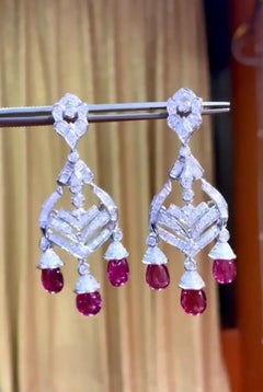 AIG Certified 14.00 Ct Tourmaline Rubellite 3.40 Ct Diamonds 18k Gold Earrings
